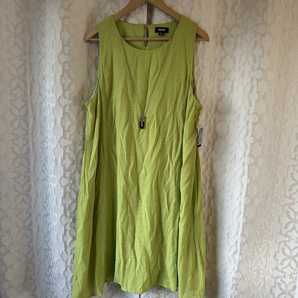 Tacera Lime Sleeveless Shift Dress With Necklace NEW Size XL